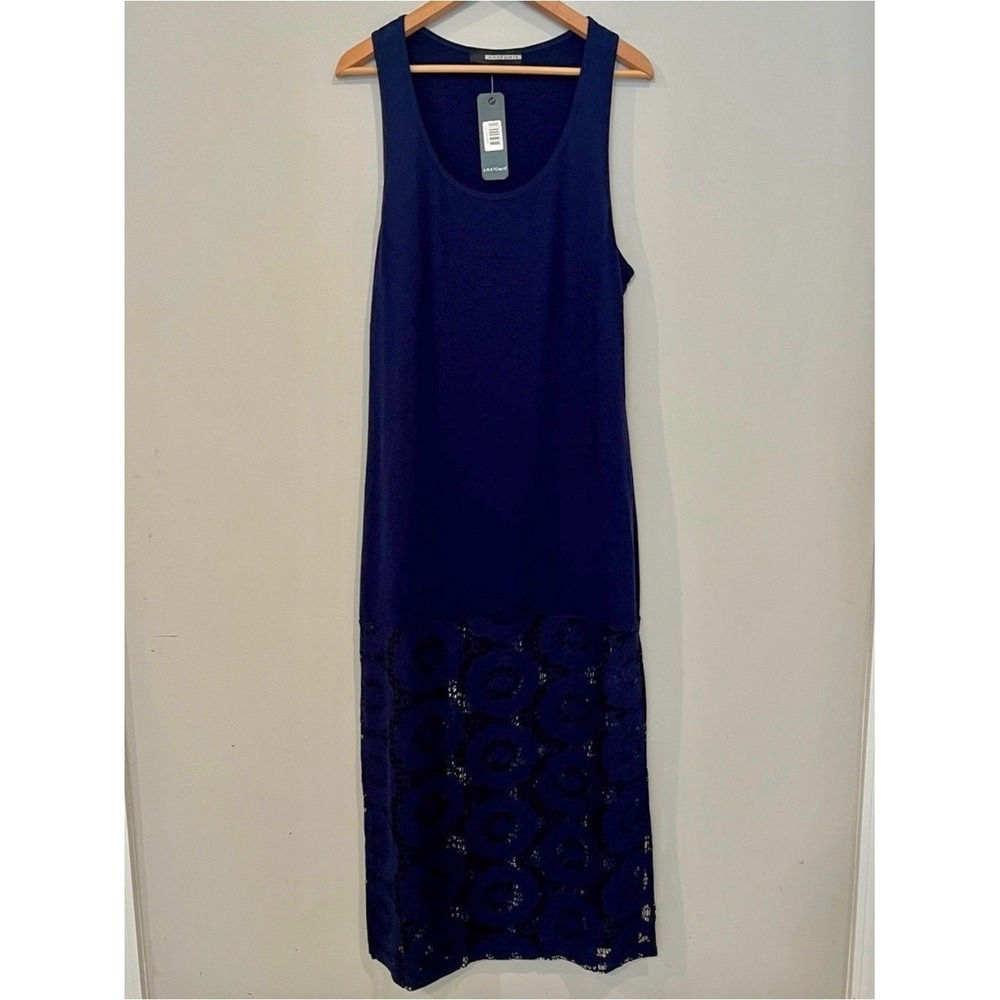 Anatomie AS647B600 Lace Hem Midi Tank Dress Navy Blue XL NWT Mixed Media